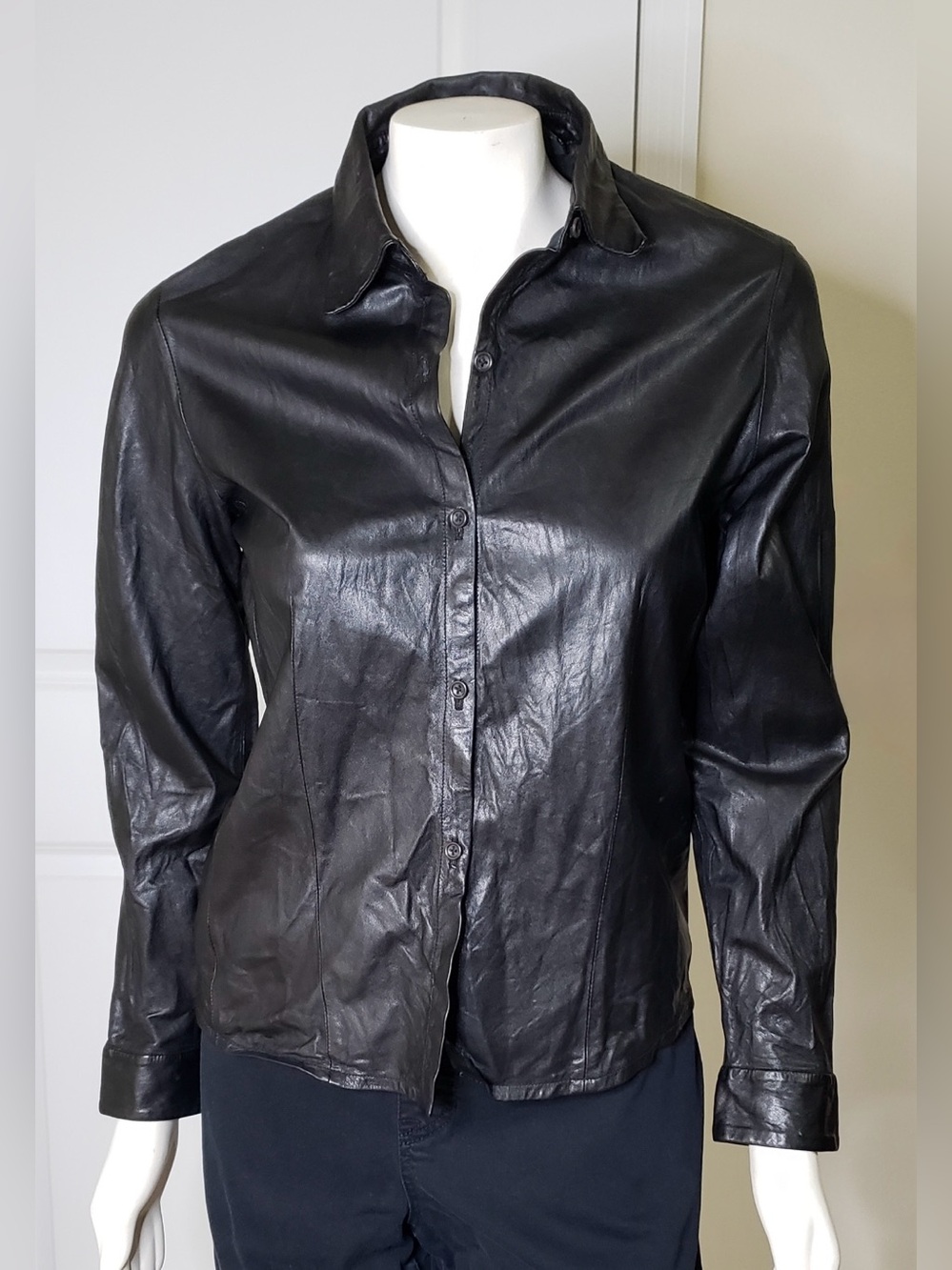 Banana Republic Black Genuine Leather Button-Front Women's Jacket Shirt Size M